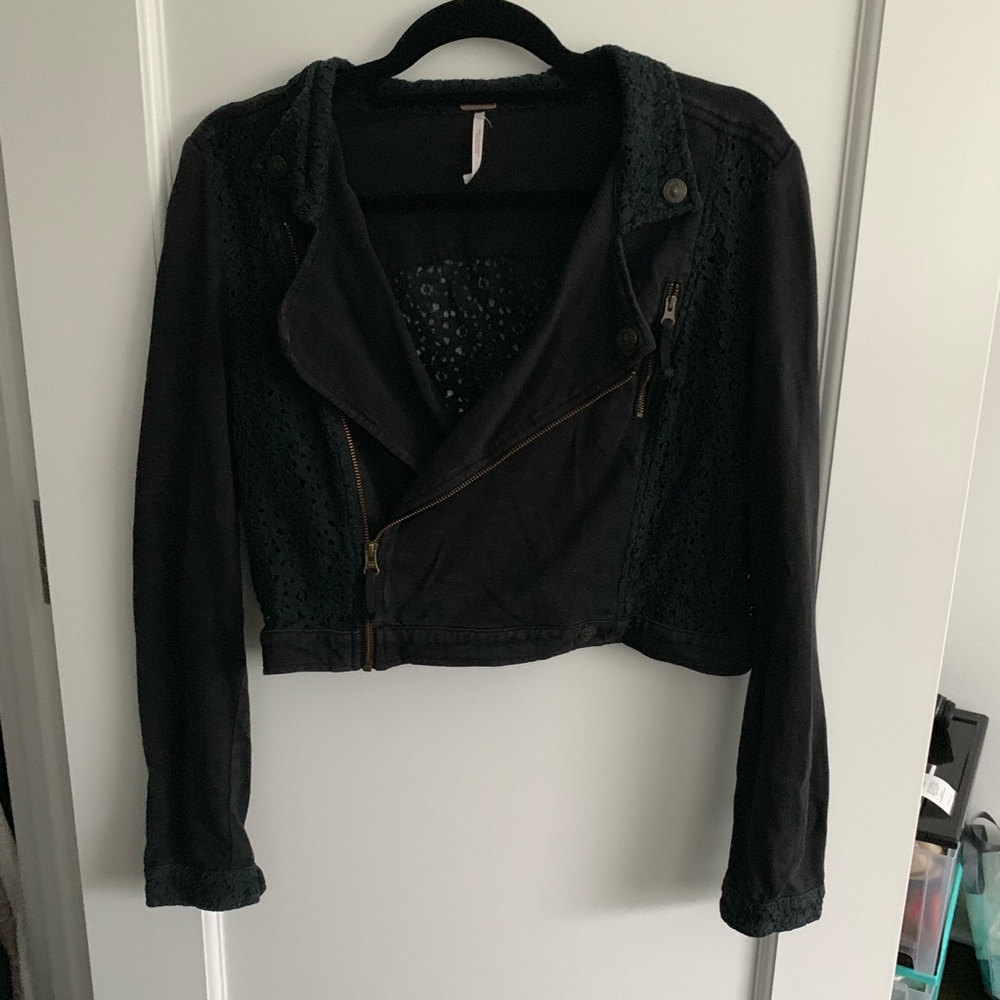 Free People Moto Style Jacket with Lace Details